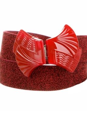 Anna Sui Belt, Cinch Belt with Red Plastic Bow Clasp and Metallic Lurex / PS